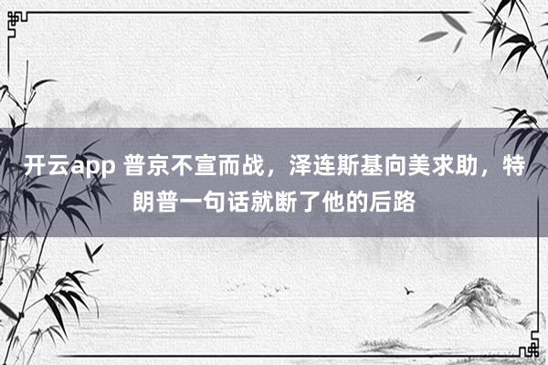 开云app 普京不宣而战，泽连斯基向美求助，特朗普一句话就断了他的后路