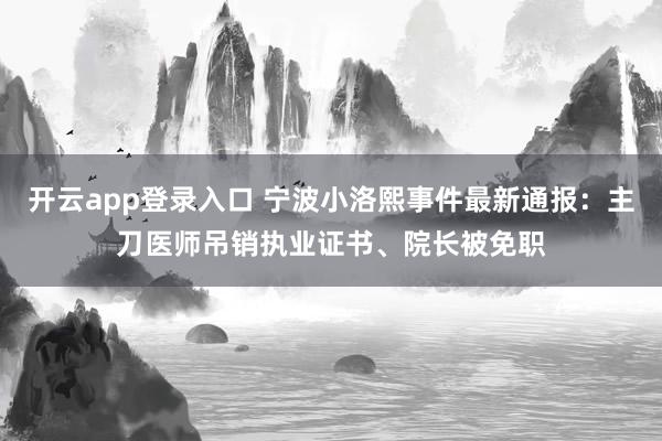 开云app登录入口 宁波小洛熙事件最新通报：主刀医师吊销执业证书、院长被免职